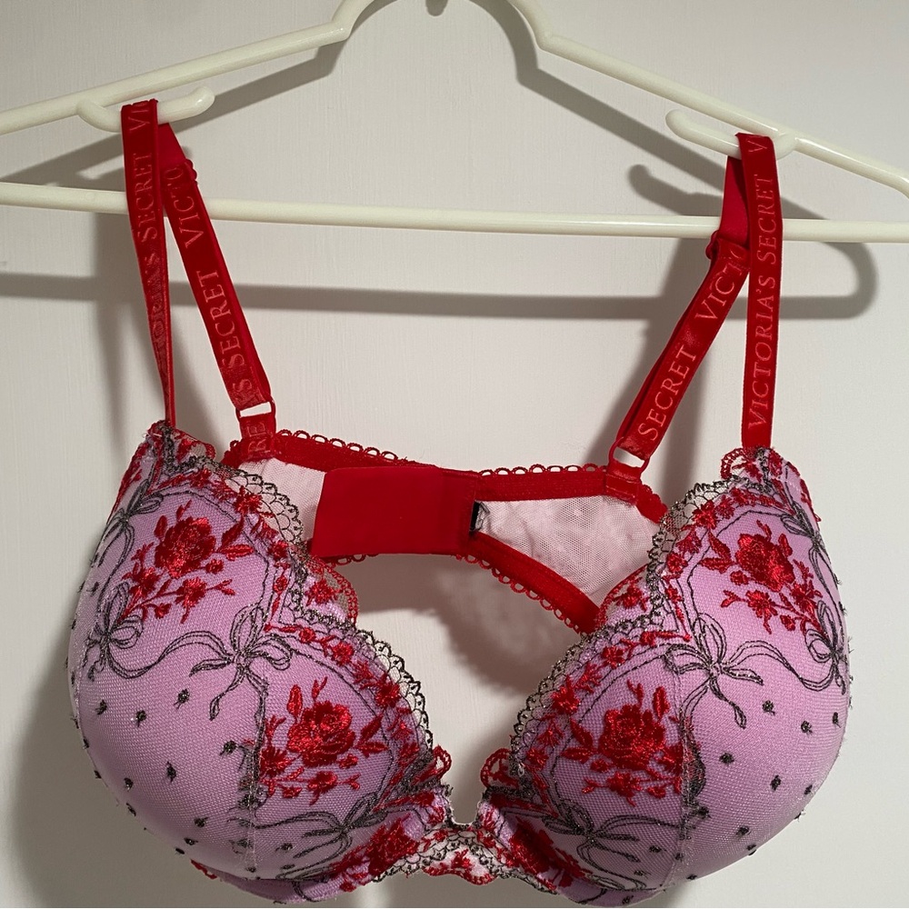 Victoria's Secret Red and Pink Floral Lace Bra